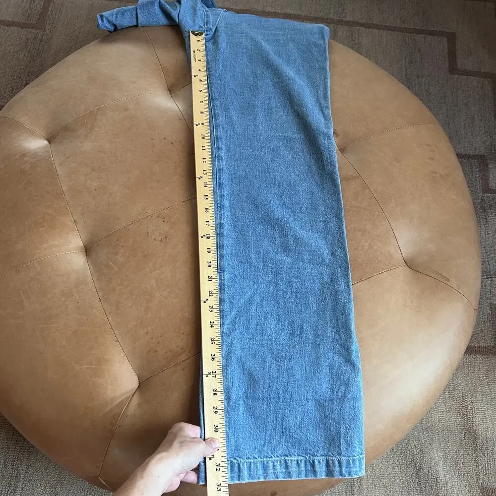 Sezane Martin Cut Jeans High Rise Wide Leg Cotton French Girl Soft Blue 38 US 6